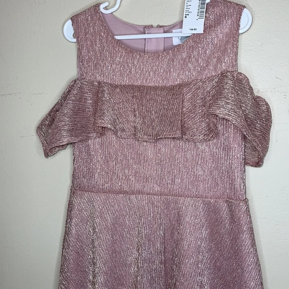 The Children's Place Girls Metallic Rose Gold Haze Cold Shoulder Dress Size 6